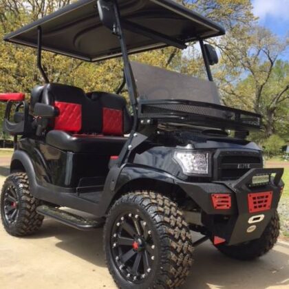Red & Black Southern Comfort Armour Edition Club Car Precedent Electric 48v Lifted Golf Cart