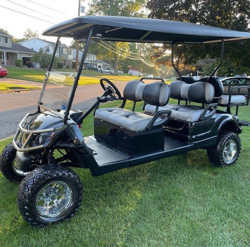 Black Yamaha G29 Gas powered 6 passenger golf cart